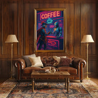 Futuristic Medieval Coffee Bar Scene Futuristic Sci-Fi Poster PosterGoat