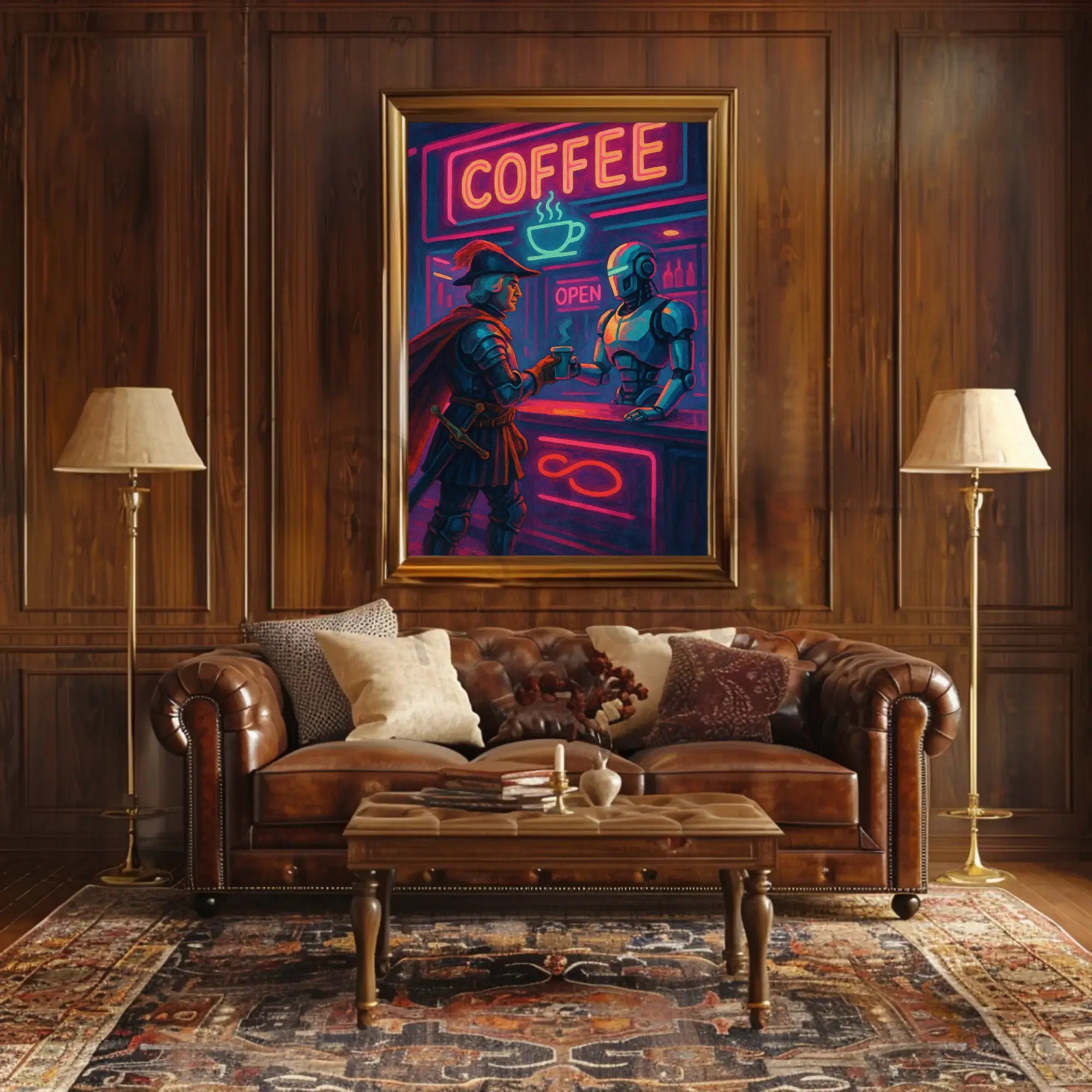Futuristic Medieval Coffee Bar Scene Futuristic Sci-Fi Poster PosterGoat