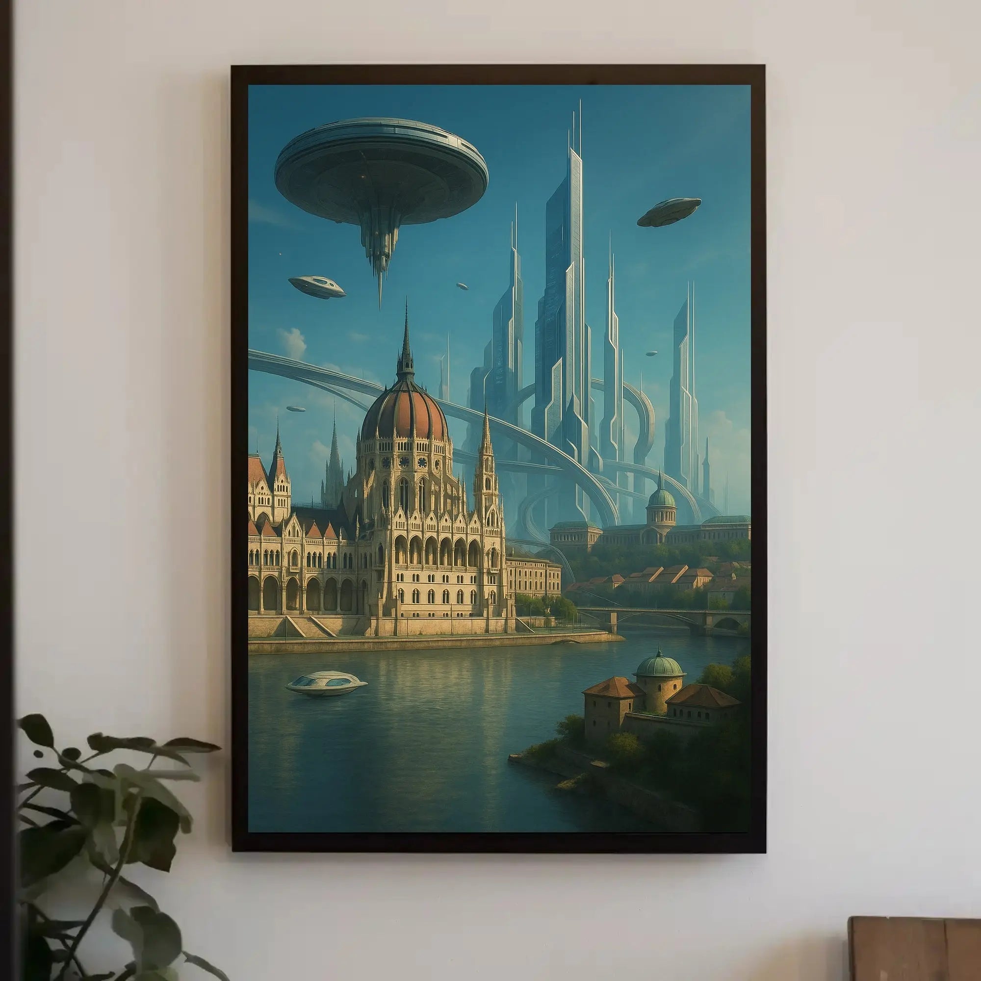 Futuristic Metropolis Blending Past and Future Sci-Fi Poster PosterGoat