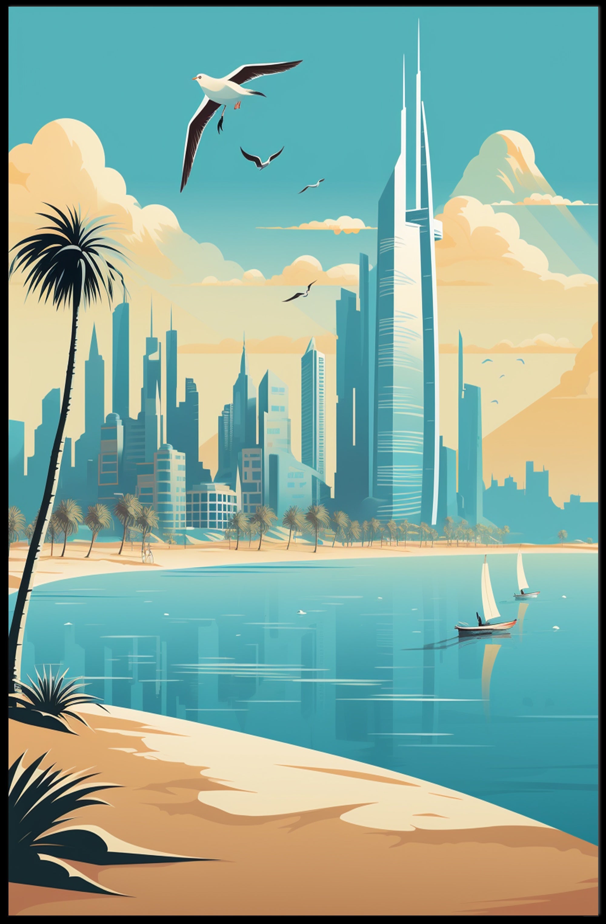 Futuristic Middle Eastern Coastal City Urban or Cityscape Poster PosterGoat