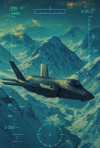 Futuristic Military Jet Over Snowy Mountains Sci-Fi Poster PosterGoat