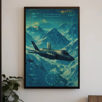 Futuristic Military Jet Over Snowy Mountains Sci-Fi Poster PosterGoat