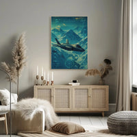Futuristic Military Jet Over Snowy Mountains Sci-Fi Poster PosterGoat