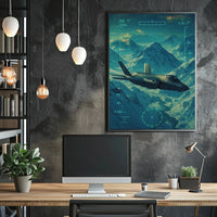 Futuristic Military Jet Over Snowy Mountains Sci-Fi Poster PosterGoat