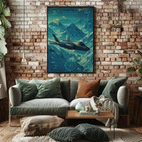 Futuristic Military Jet Over Snowy Mountains Sci-Fi Poster PosterGoat