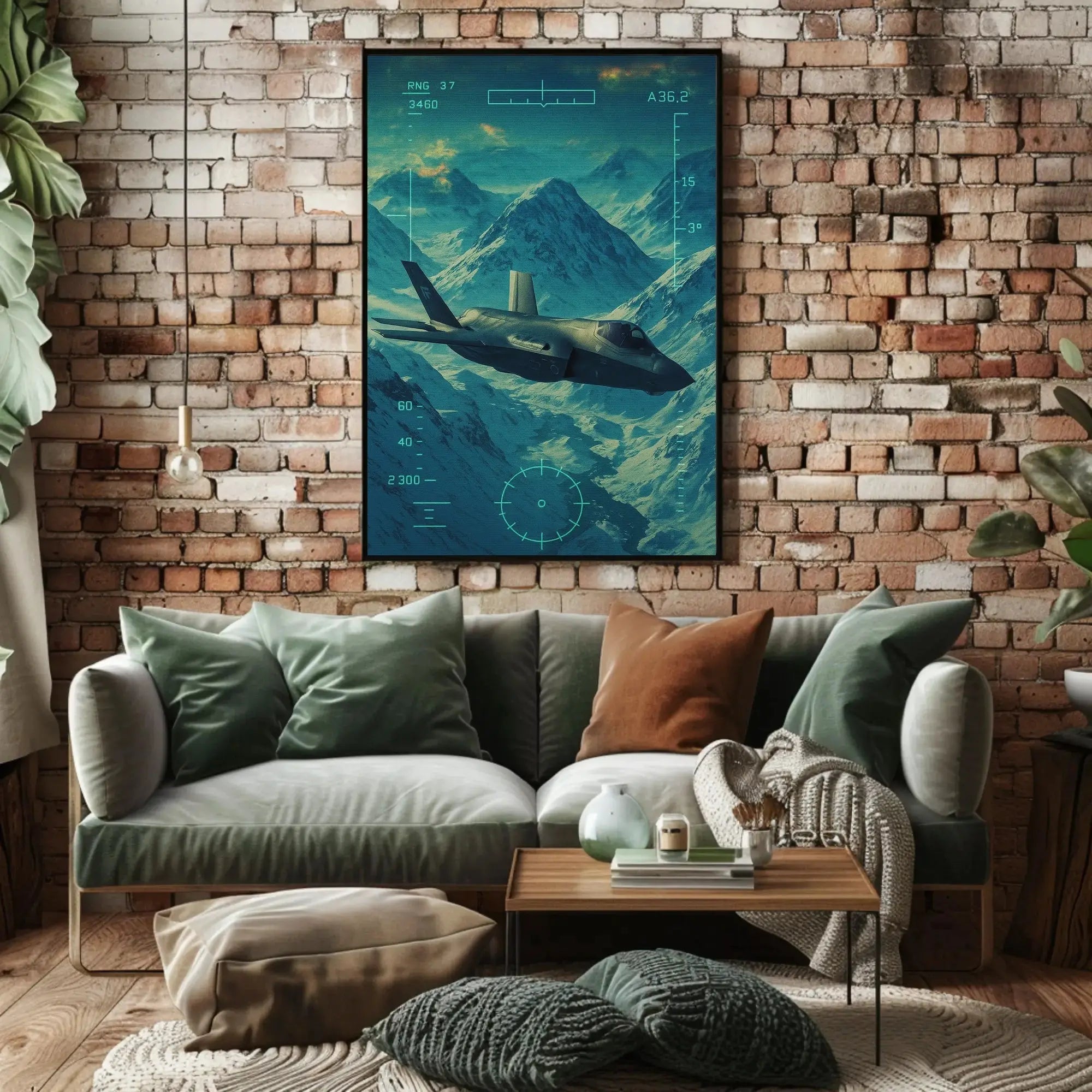 Futuristic Military Jet Over Snowy Mountains Sci-Fi Poster PosterGoat