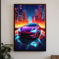 Futuristic Neon Car Cityscape Vibrant Futuristic Sci-Fi Poster PosterGoat