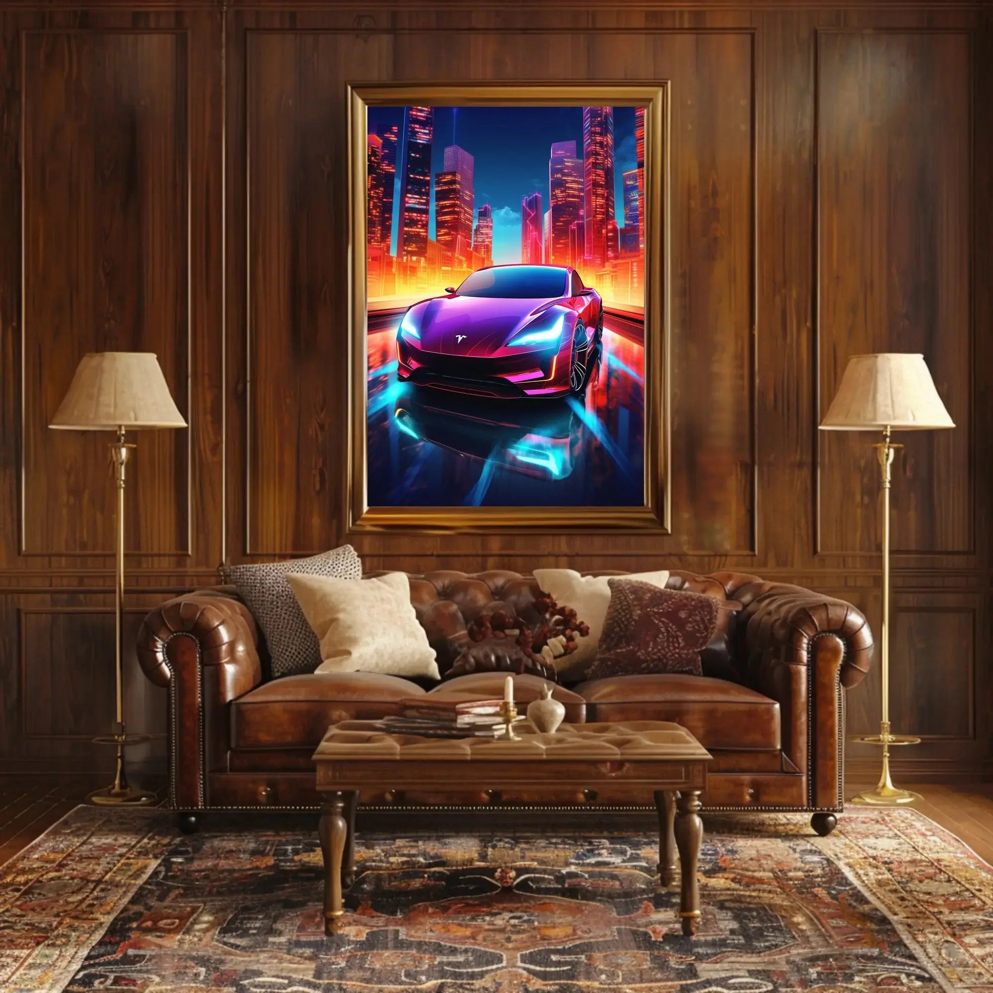 Futuristic Neon Car Cityscape Vibrant Futuristic Sci-Fi Poster PosterGoat