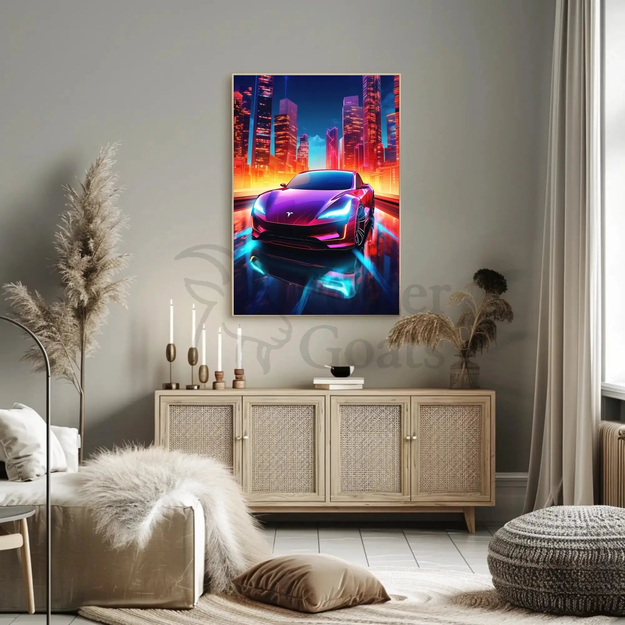 Futuristic Neon Car Cityscape Vibrant Futuristic Sci-Fi Poster PosterGoat