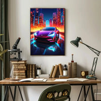 Futuristic Neon Car Cityscape Vibrant Futuristic Sci-Fi Poster PosterGoat