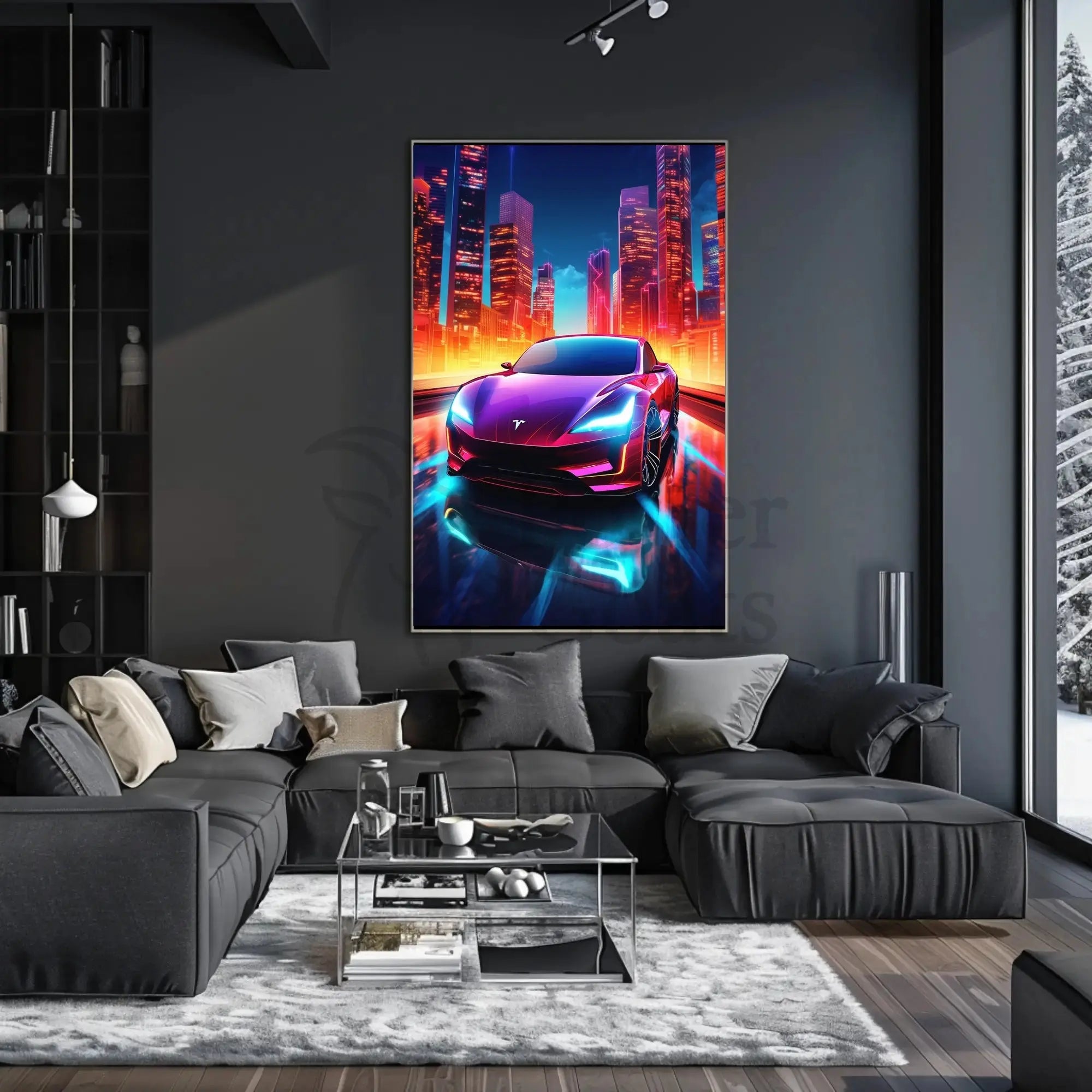Futuristic Neon Car Cityscape Vibrant Futuristic Sci-Fi Poster PosterGoat