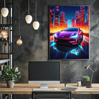 Futuristic Neon Car Cityscape Vibrant Futuristic Sci-Fi Poster PosterGoat