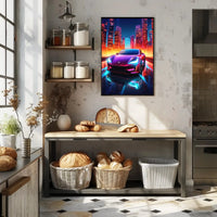 Futuristic Neon Car Cityscape Vibrant Futuristic Sci-Fi Poster PosterGoat