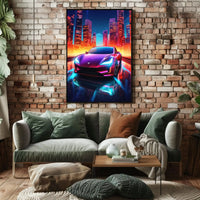 Futuristic Neon Car Cityscape Vibrant Futuristic Sci-Fi Poster PosterGoat
