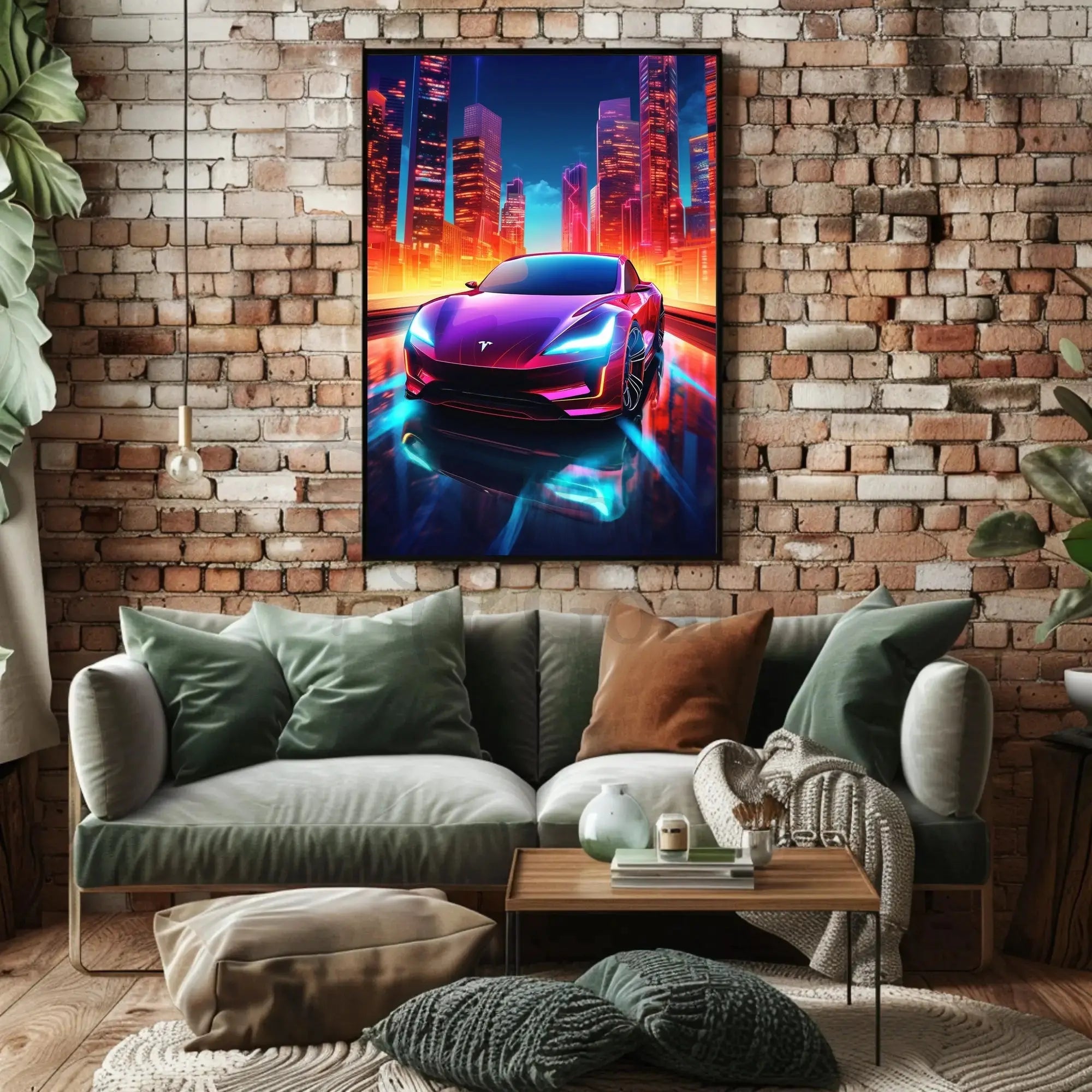 Futuristic Neon Car Cityscape Vibrant Futuristic Sci-Fi Poster PosterGoat