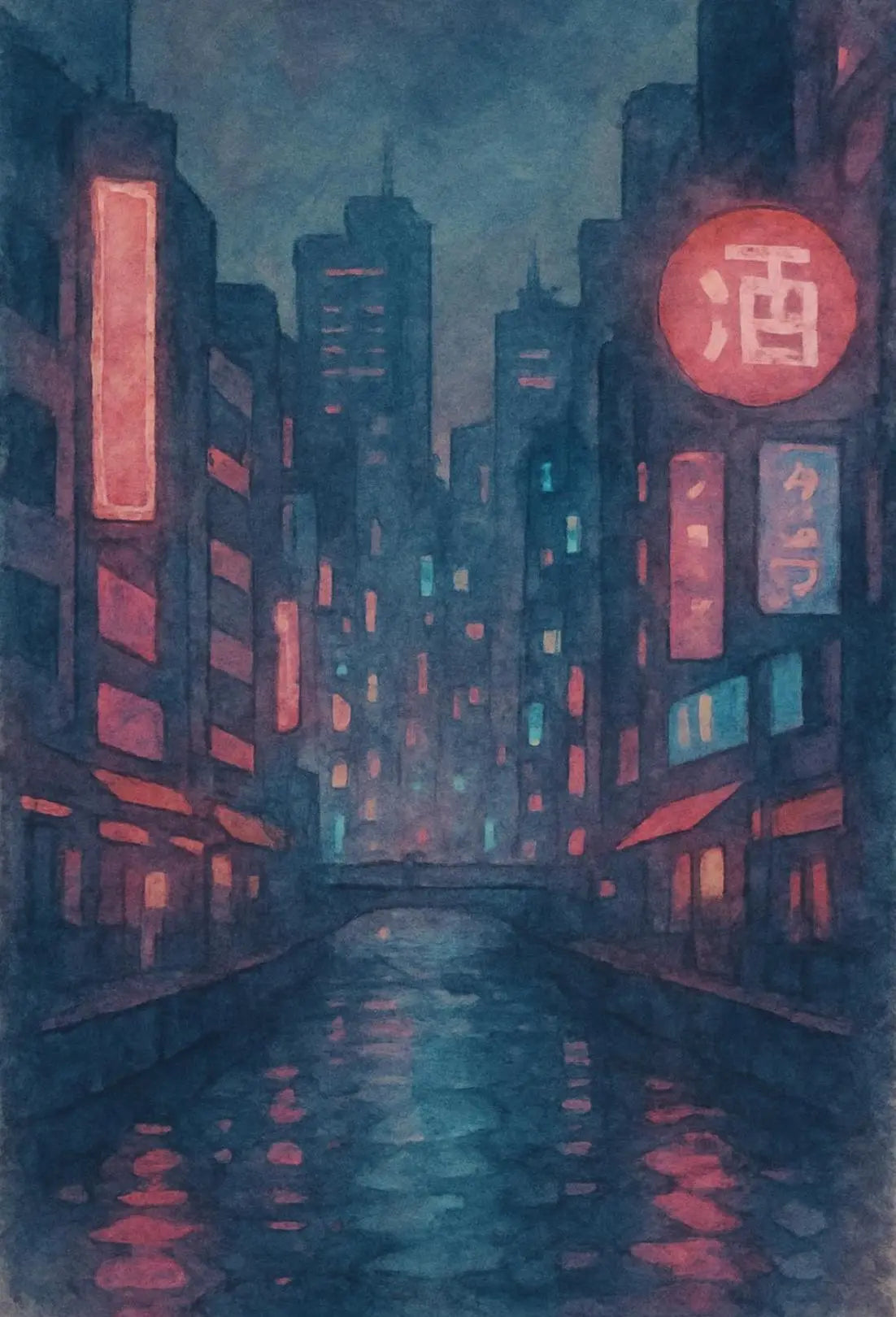 Futuristic Neon Cityscape Artistic Poster PosterGoat