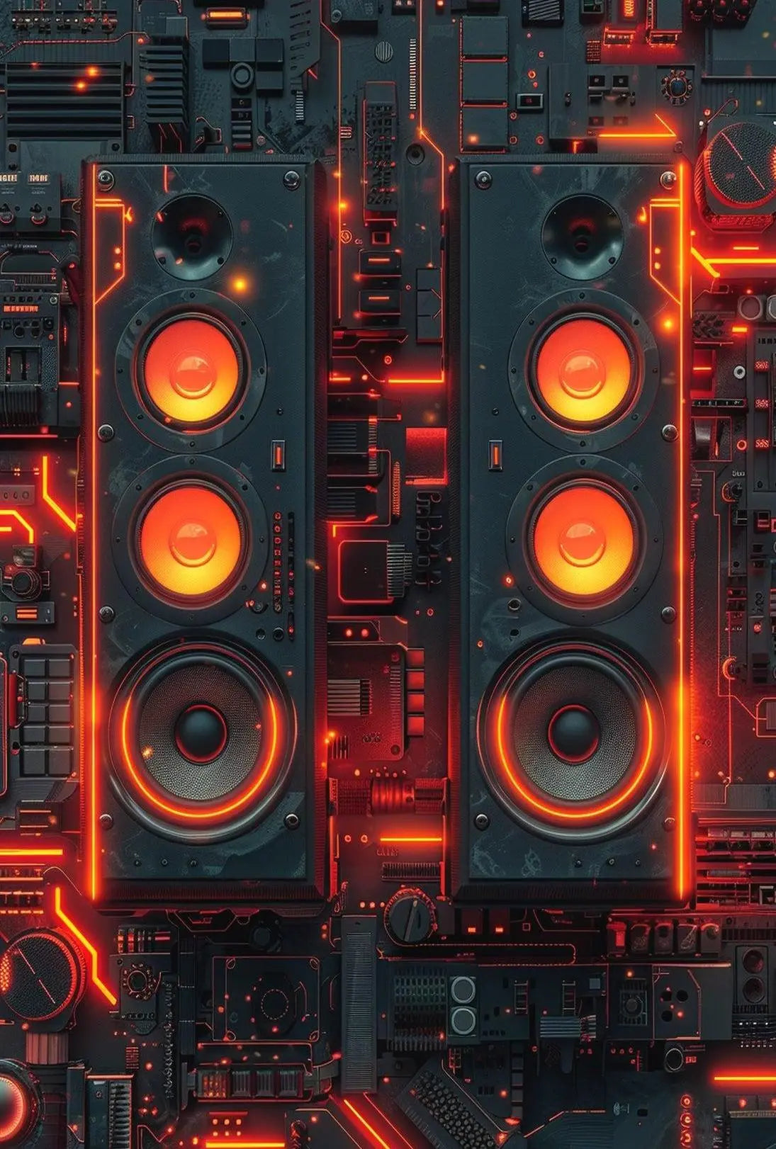 Futuristic Neon Speakers Sci-Fi Poster PosterGoat