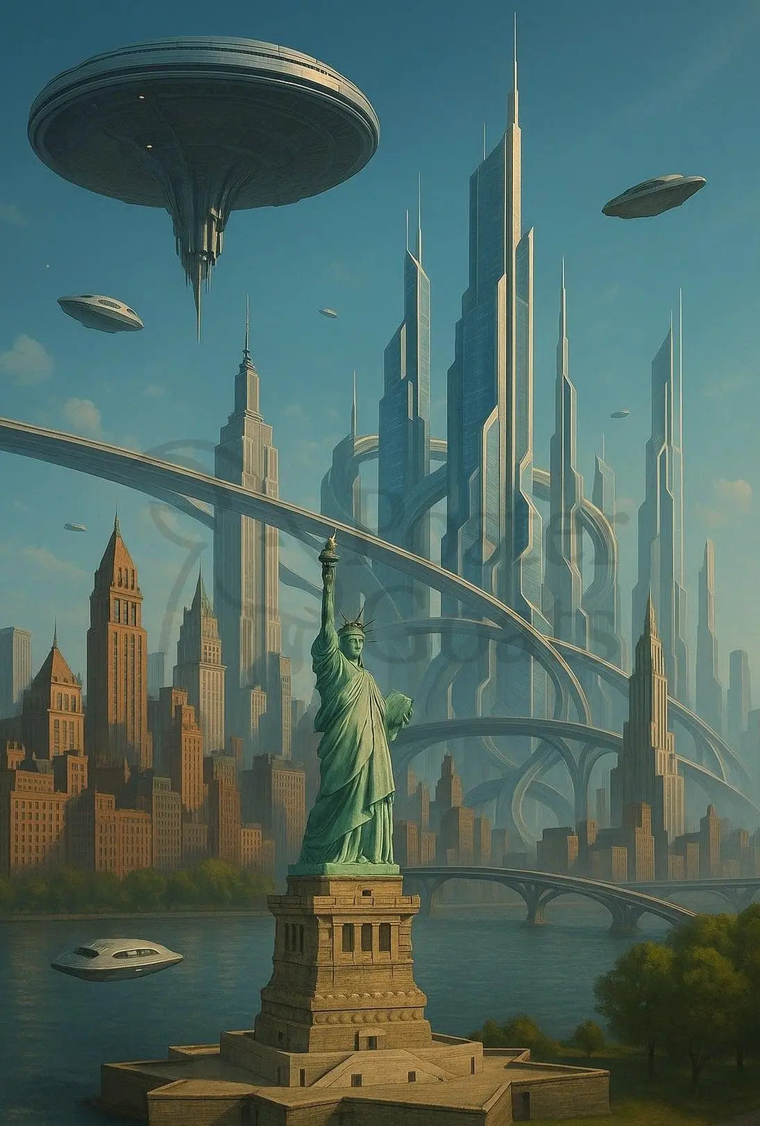 Futuristic New York City Vision Futuristic Sci-Fi Poster PosterGoat