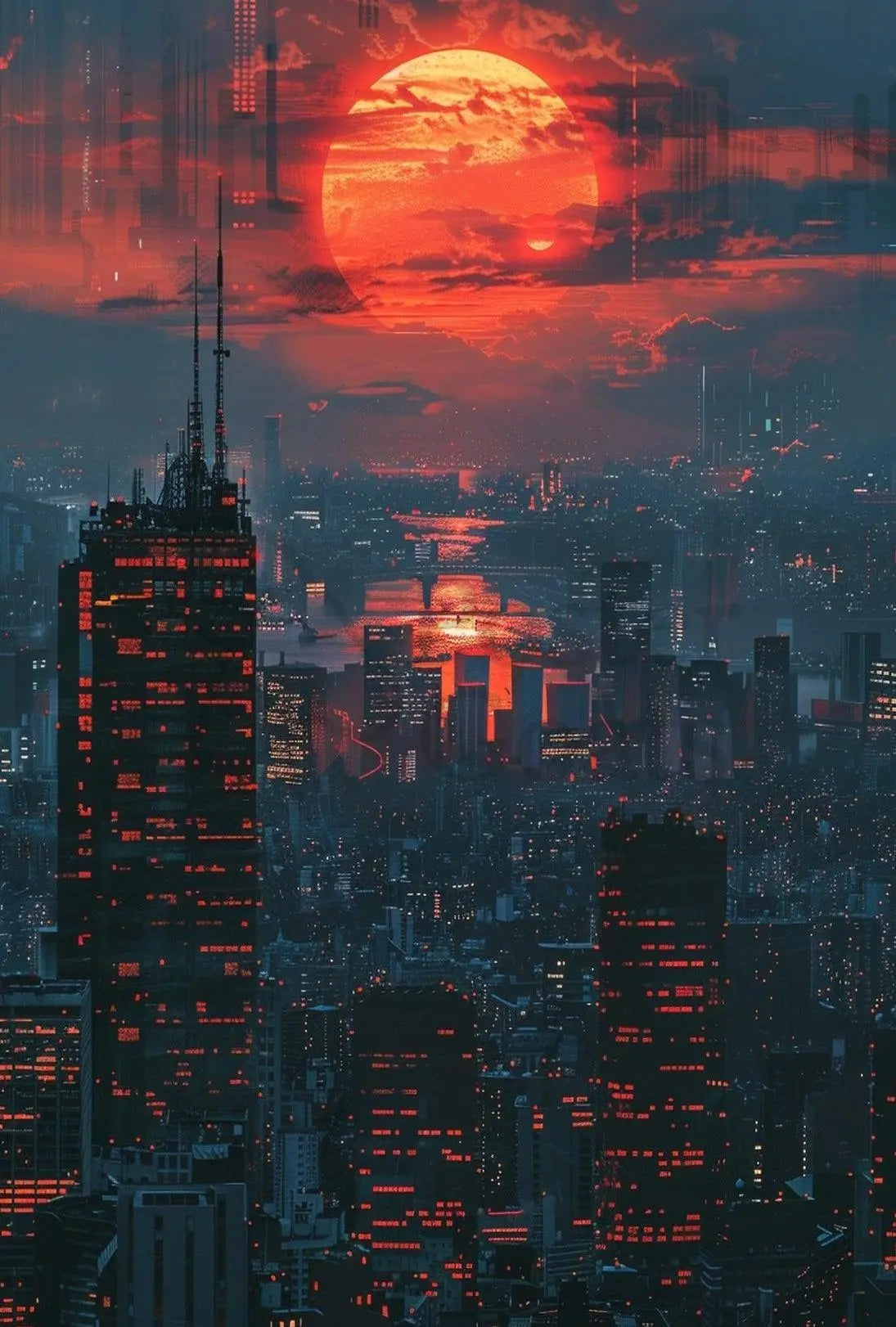Futuristic Nighttime Cityscape: Cyberpunk Aesthetic Sci-Fi Poster PosterGoat
