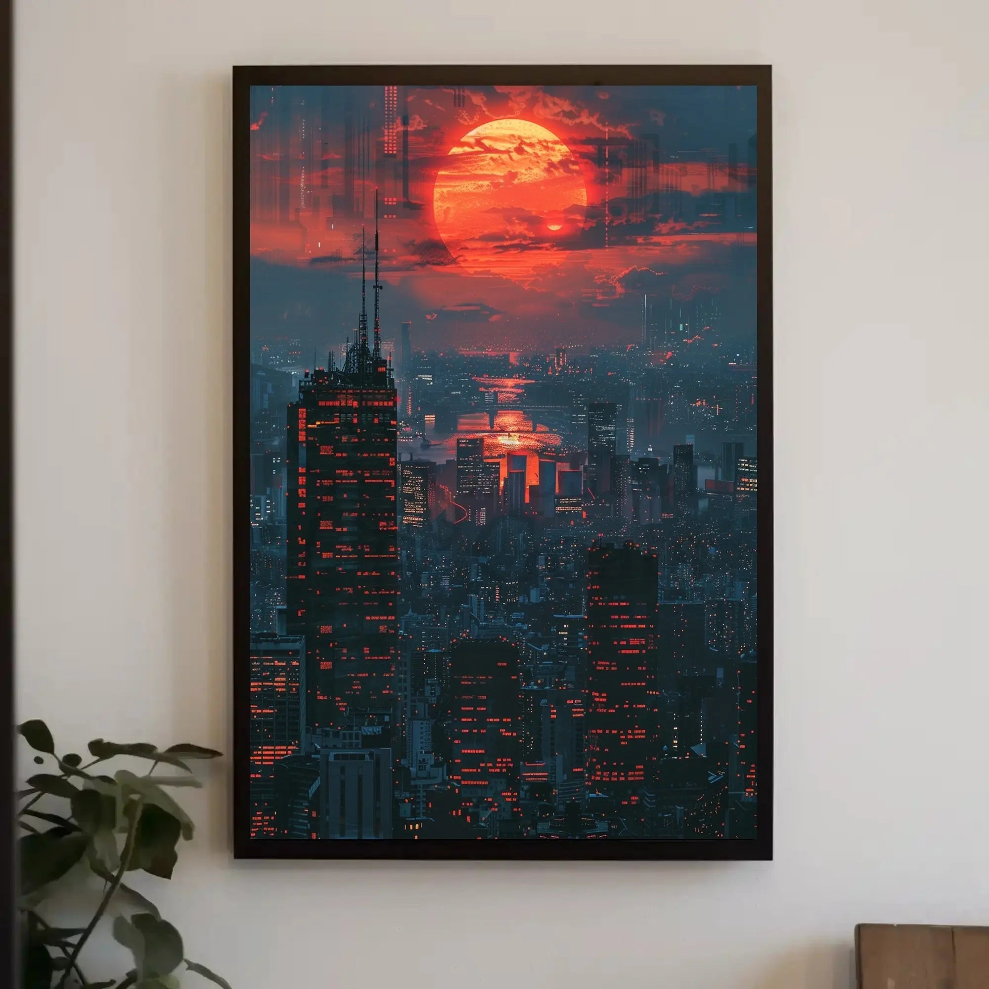 Futuristic Nighttime Cityscape: Cyberpunk Aesthetic Sci-Fi Poster PosterGoat