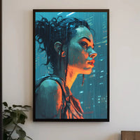 Futuristic Rainy Cityscape Cyberpunk Sci-Fi Poster PosterGoat