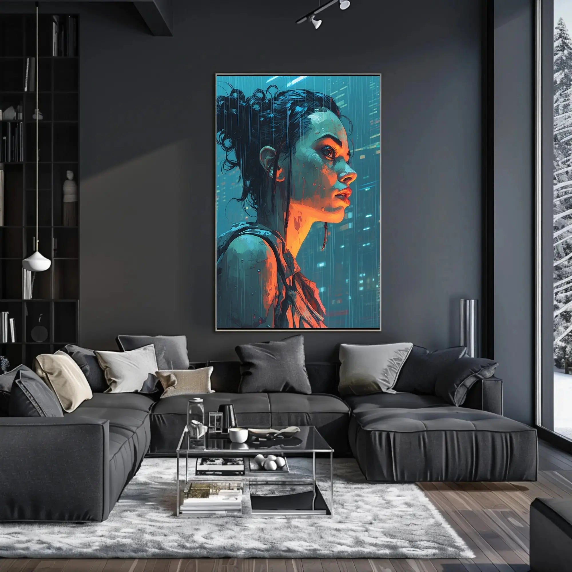 Futuristic Rainy Cityscape Cyberpunk Sci-Fi Poster PosterGoat