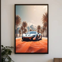 Futuristic Sports Car Desert Landscape Poster PosterGoat