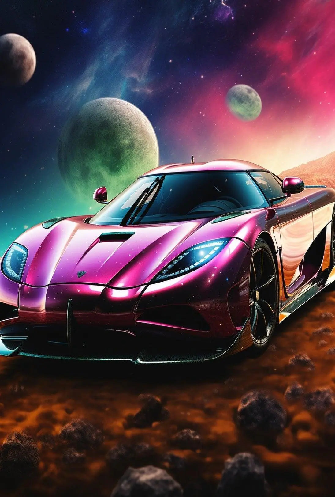 Futuristic Sports Car Outer Space Sci-Fi Poster PosterGoat