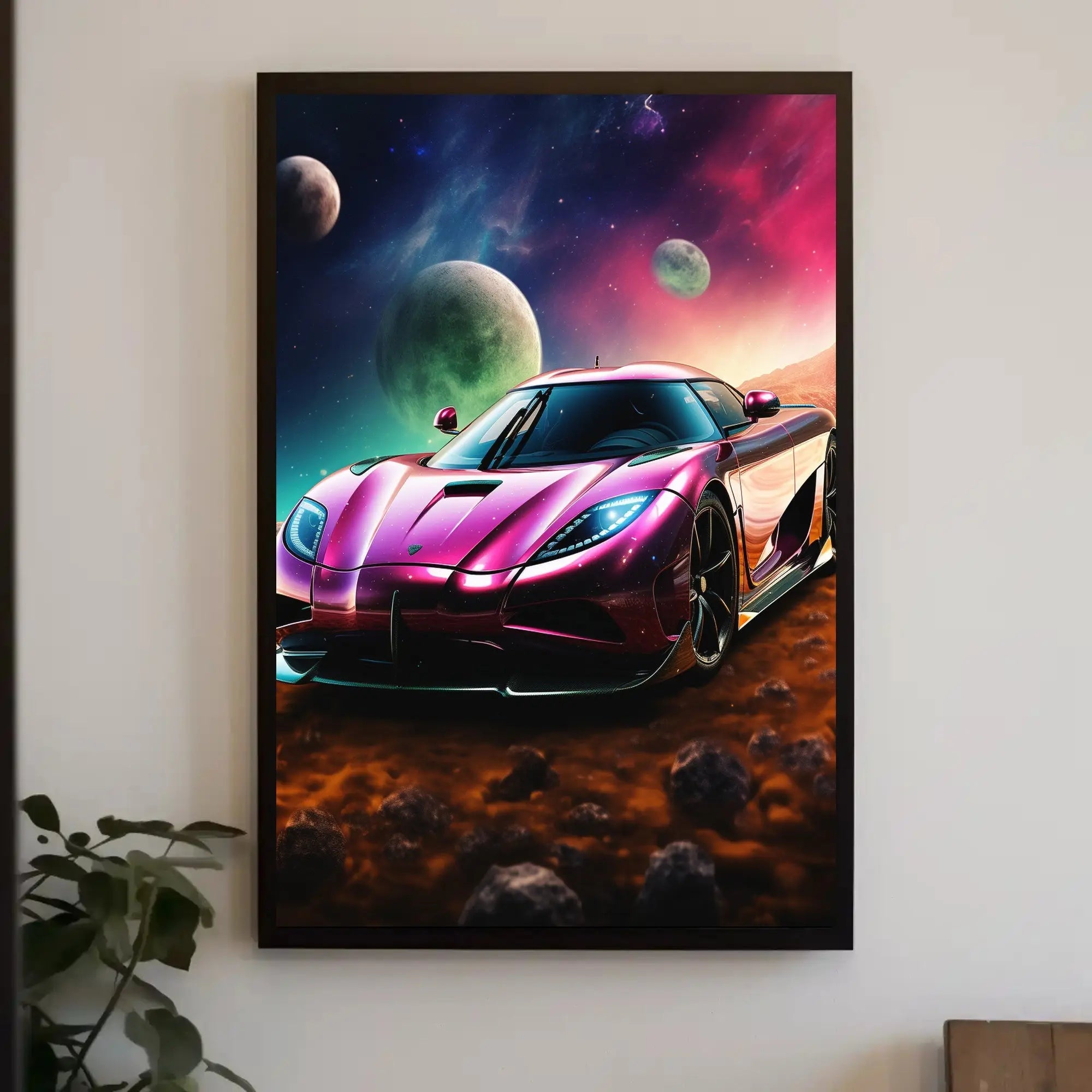 Futuristic Sports Car Outer Space Sci-Fi Poster PosterGoat