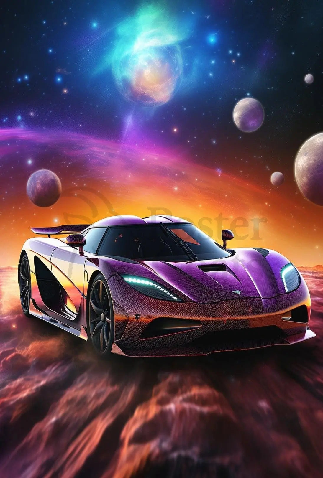 Futuristic Sports Car in Cosmic Sci-Fi Poster PosterGoat
