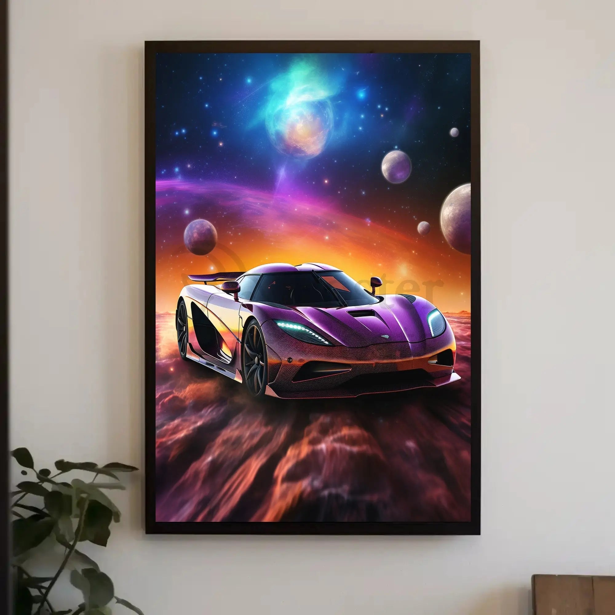 Futuristic Sports Car in Cosmic Sci-Fi Poster PosterGoat