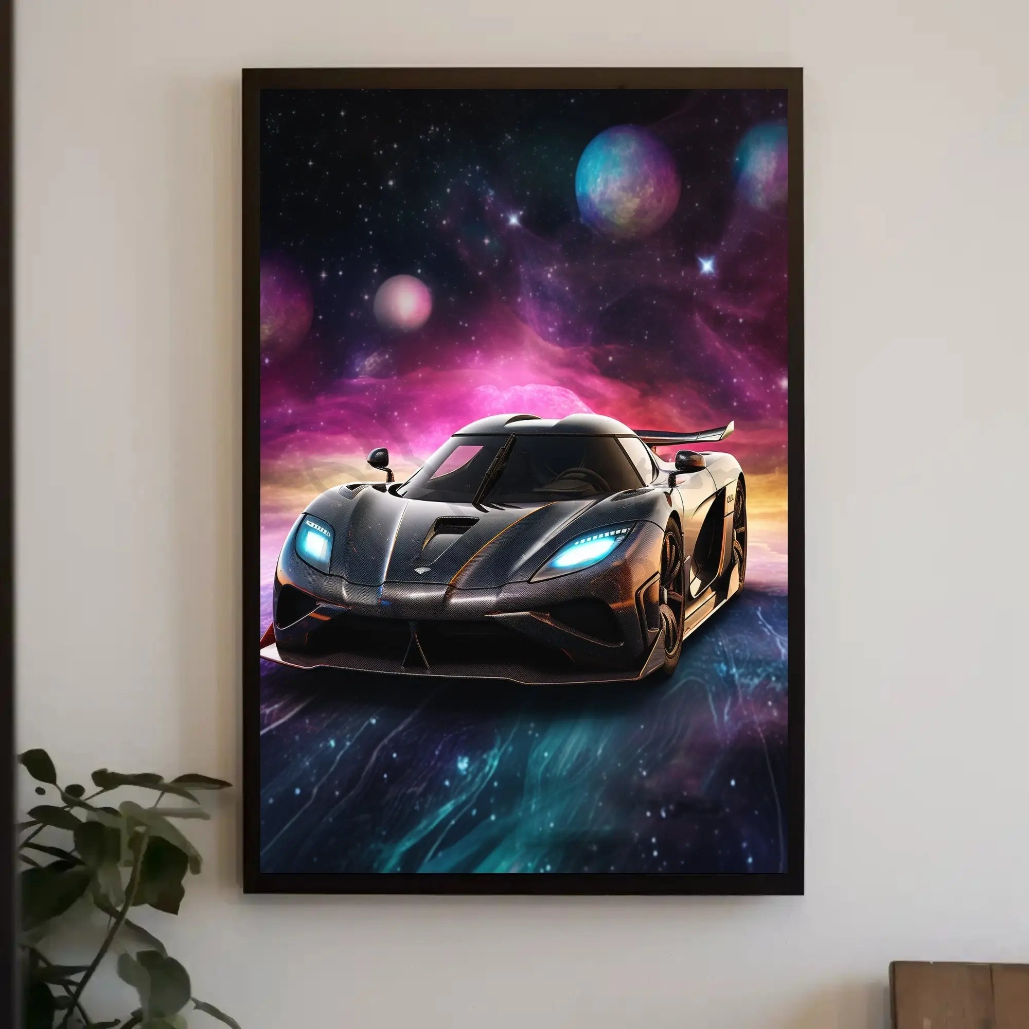 Futuristic Sports Car in Cosmic Space Futuristic Sci-Fi Poster PosterGoat