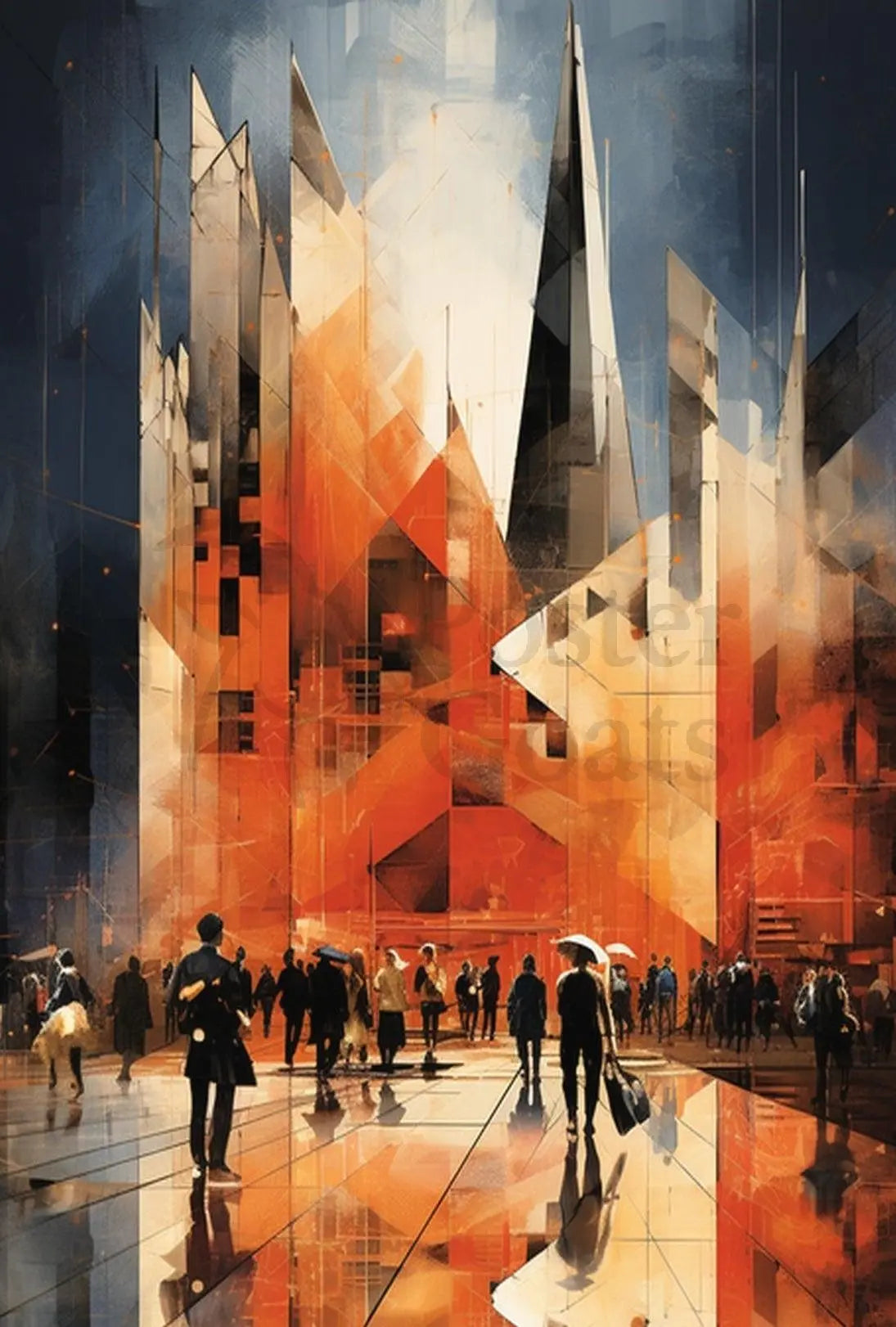 Futuristic Urban Geometry in Motion Artistic Poster PosterGoat