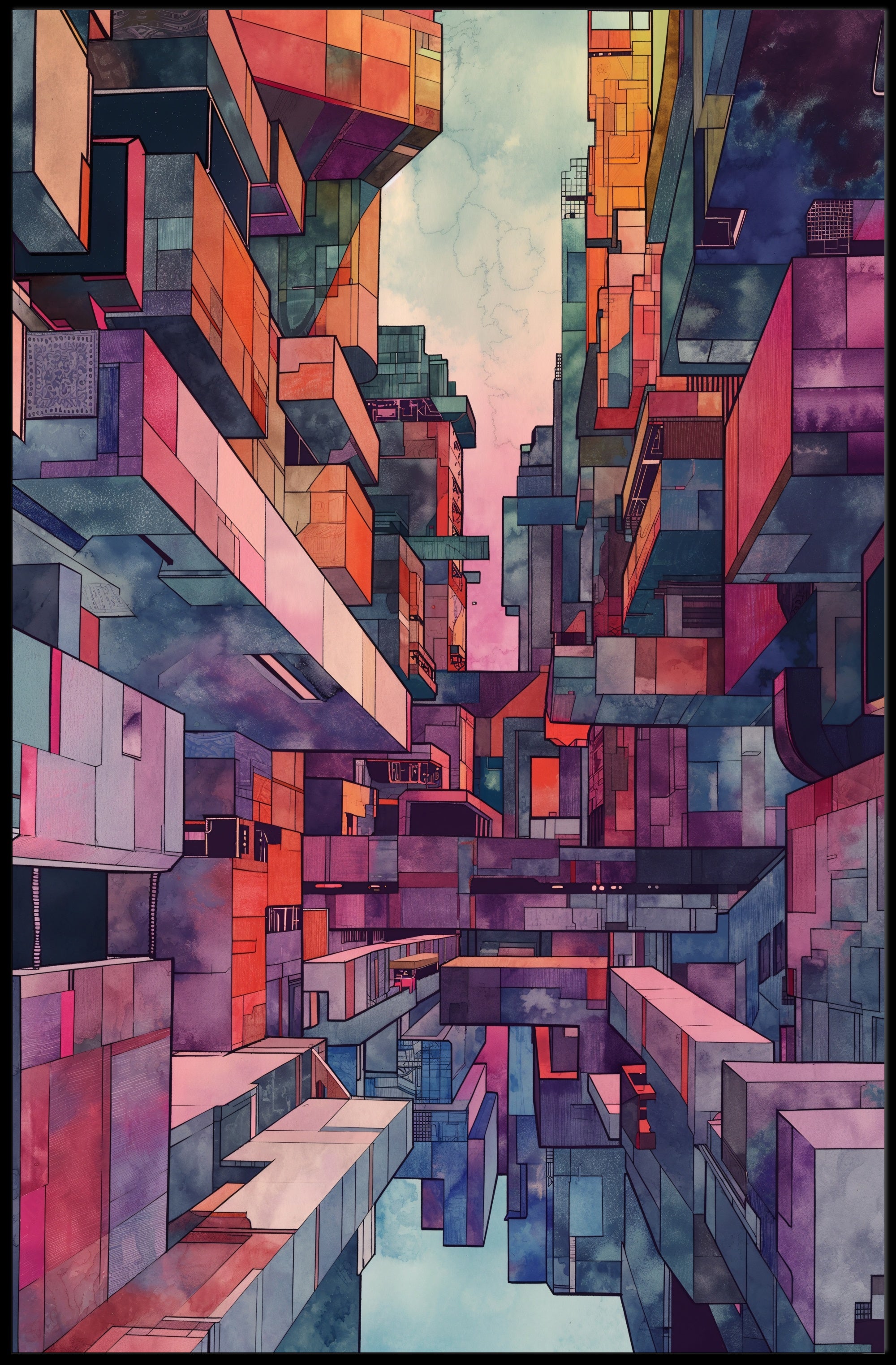 Futuristic Urban Metropolis Abstract Artistic Poster PosterGoat