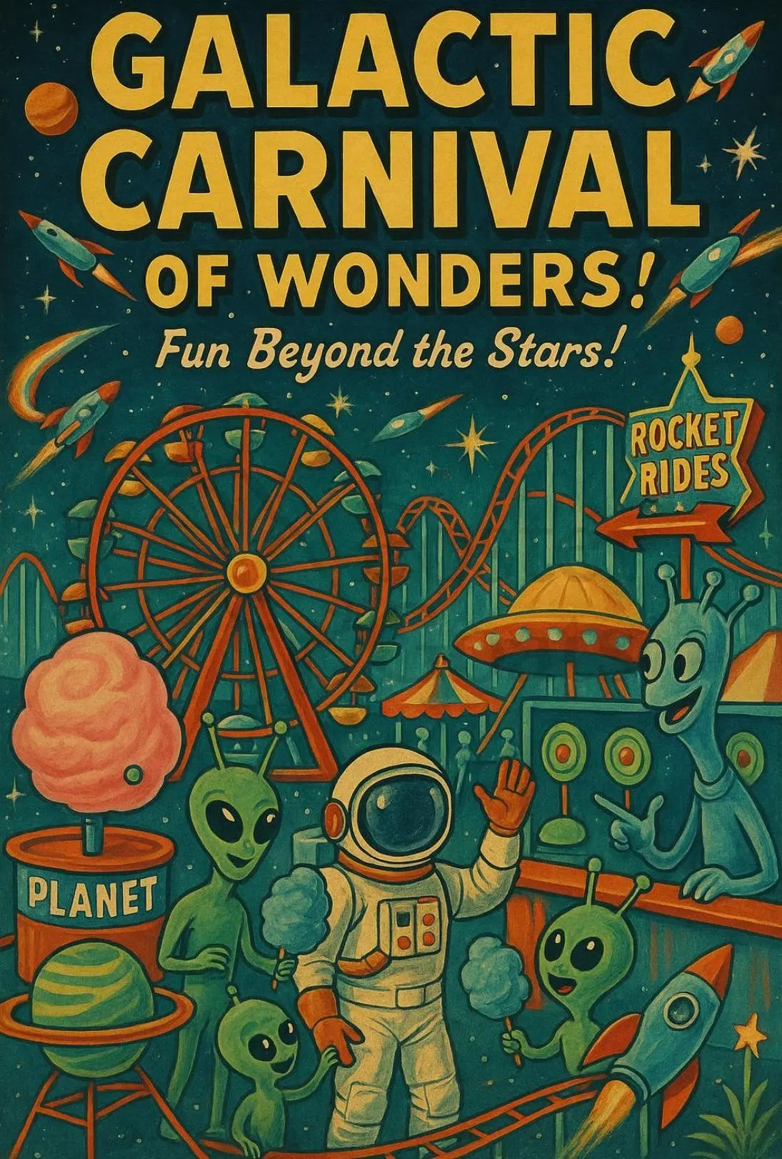 Galactic Carnival Extravaganza Futuristic Sci-Fi Poster PosterGoat