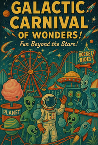 Galactic Carnival Extravaganza Futuristic Sci-Fi Poster PosterGoat