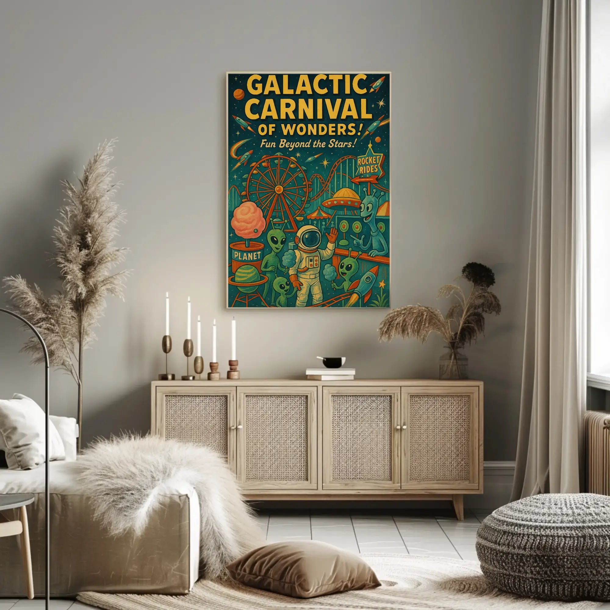 Galactic Carnival Extravaganza Futuristic Sci-Fi Poster PosterGoat