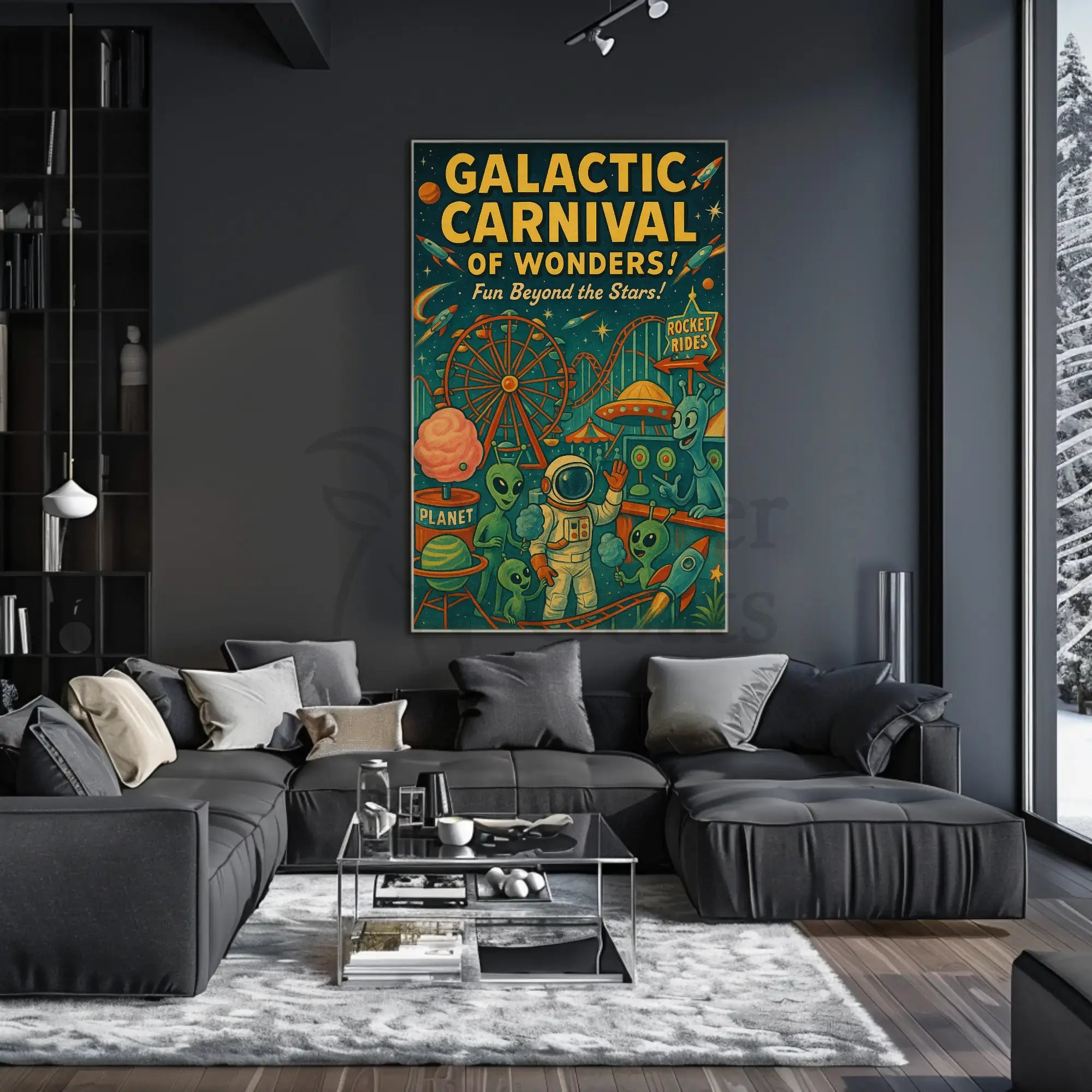 Galactic Carnival Extravaganza Futuristic Sci-Fi Poster PosterGoat