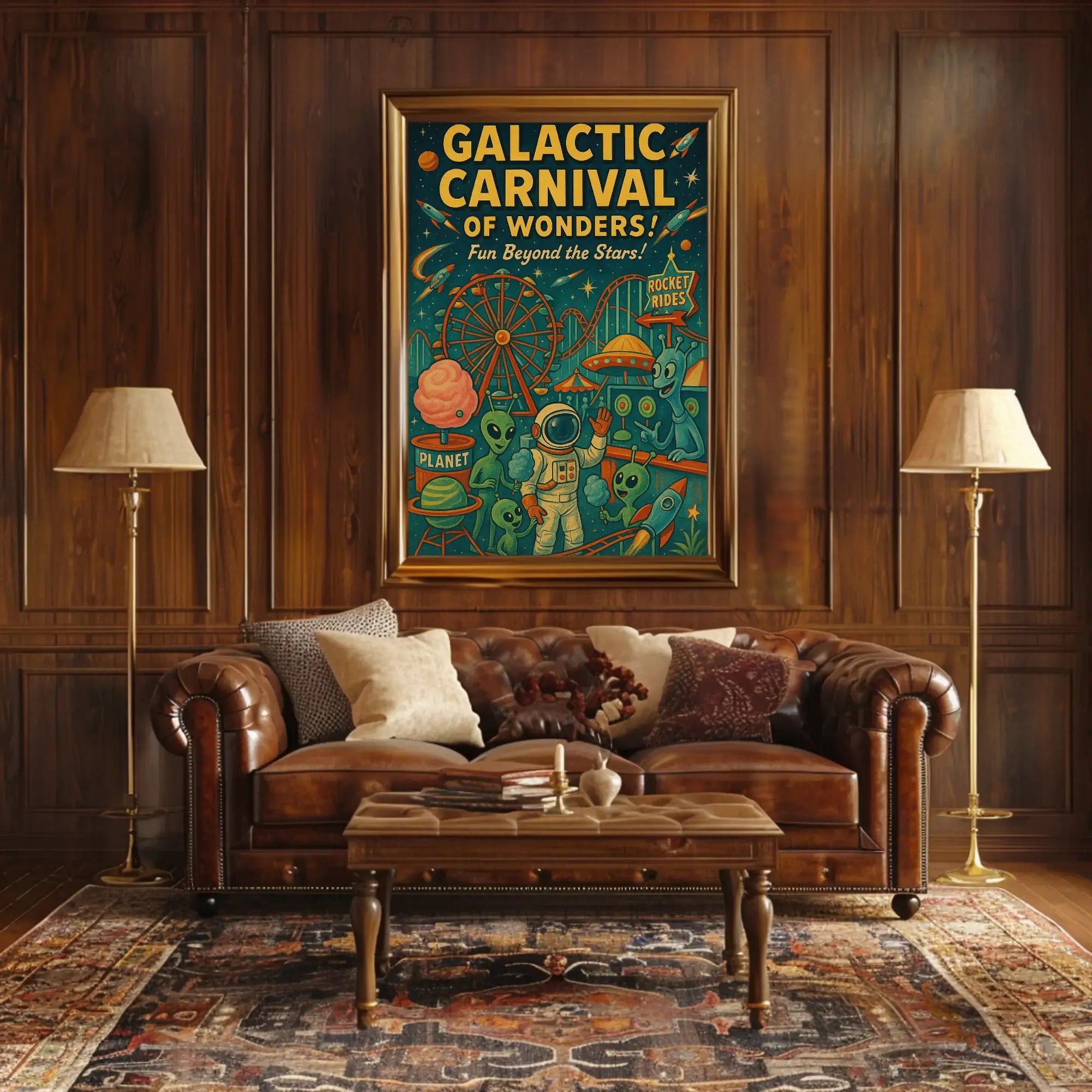 Galactic Carnival Extravaganza Futuristic Sci-Fi Poster PosterGoat