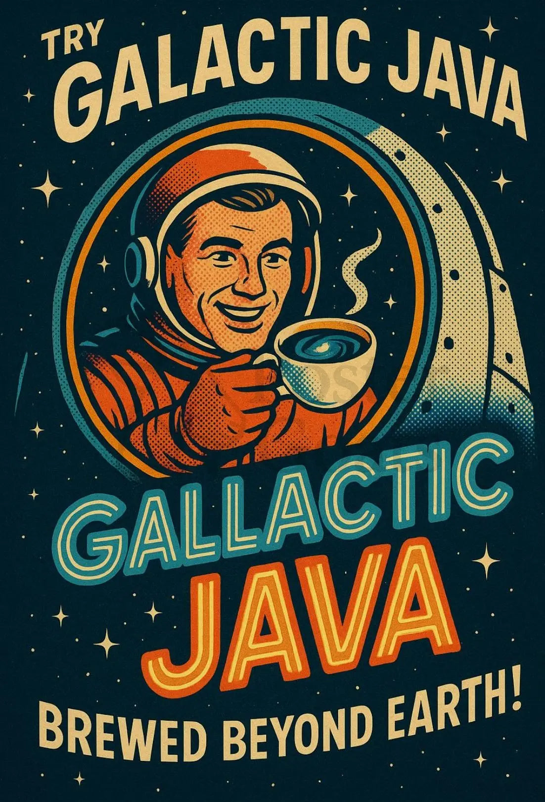 Galactic Java: Brewed Beyond Earth Futuristic Sci-Fi Poster PosterGoat