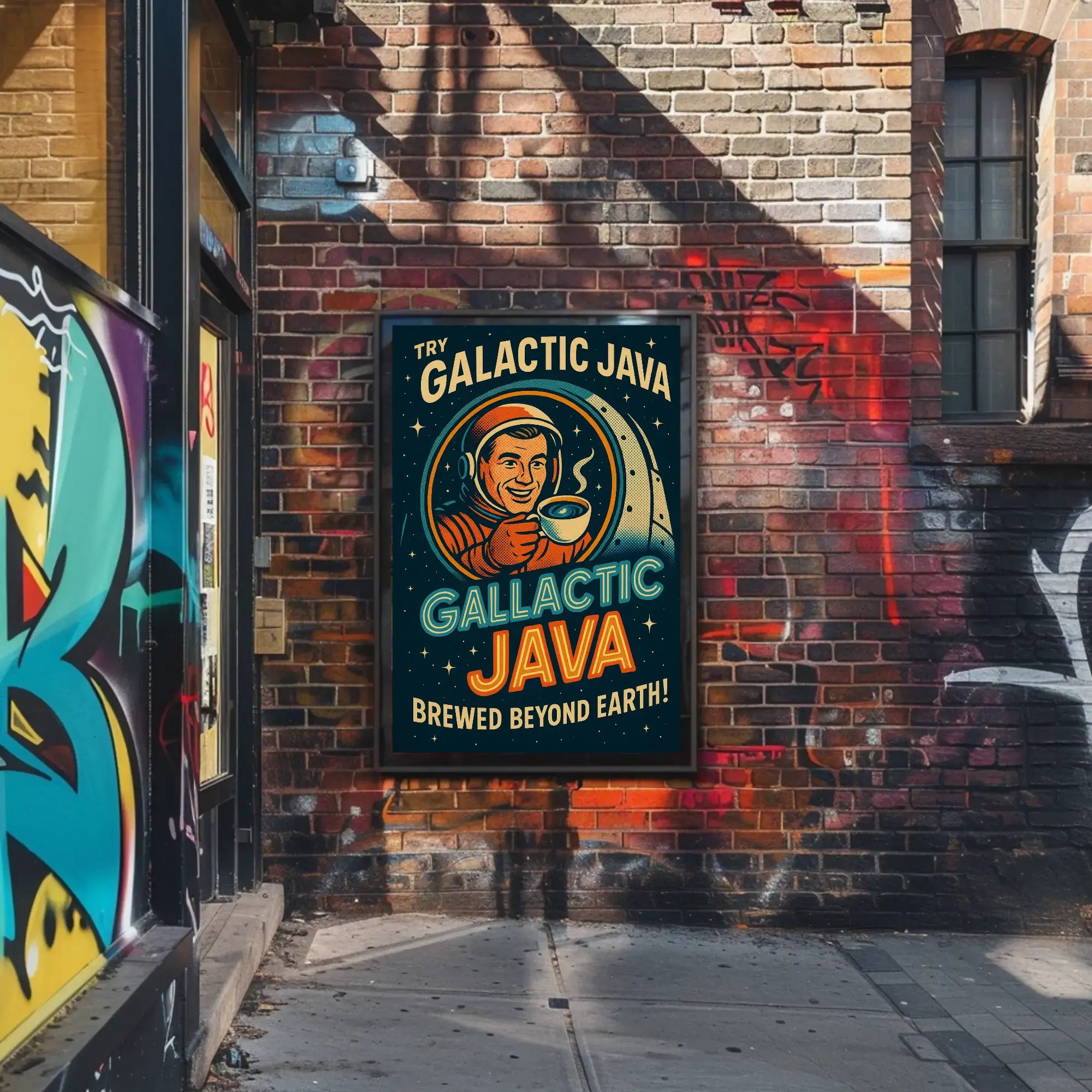 Galactic Java: Brewed Beyond Earth Futuristic Sci-Fi Poster PosterGoat