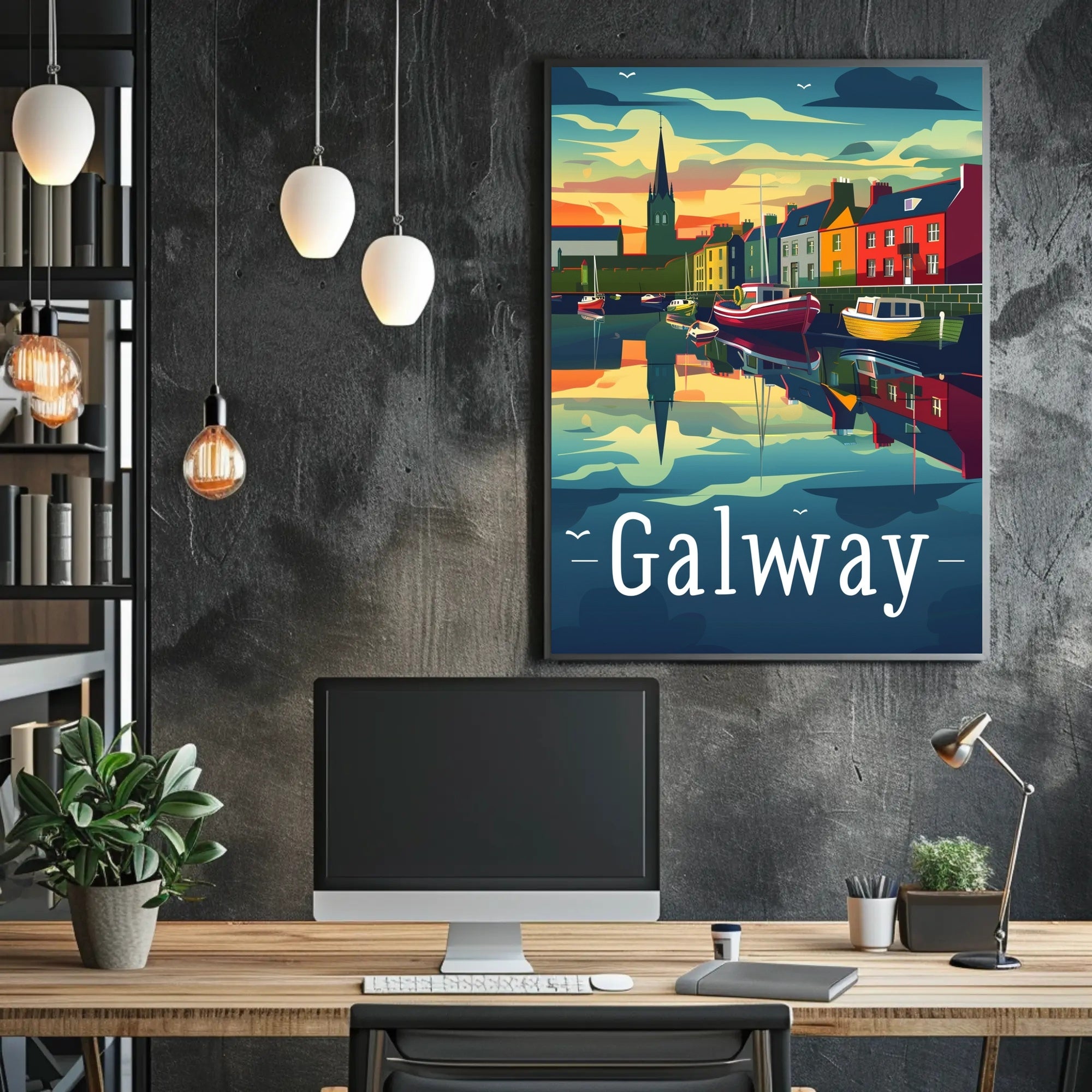 Galway Scenic Waterfront Vintage Travel Poster PosterGoat