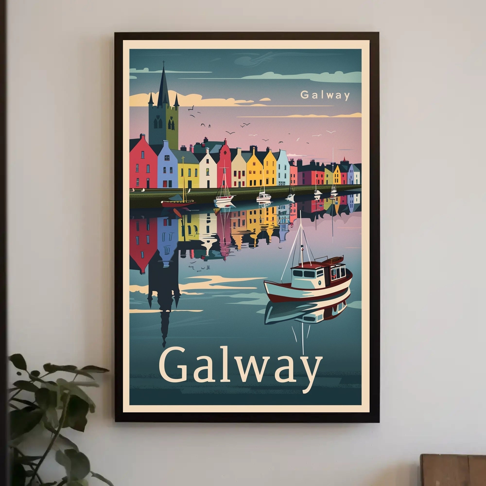 Galway Waterfront in Vintage Travel Poster Style PosterGoat