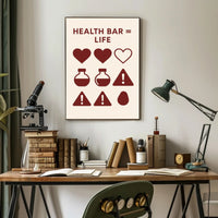 Gaming Health Bar Minimalist Design Pop Culture Poster PosterGoat