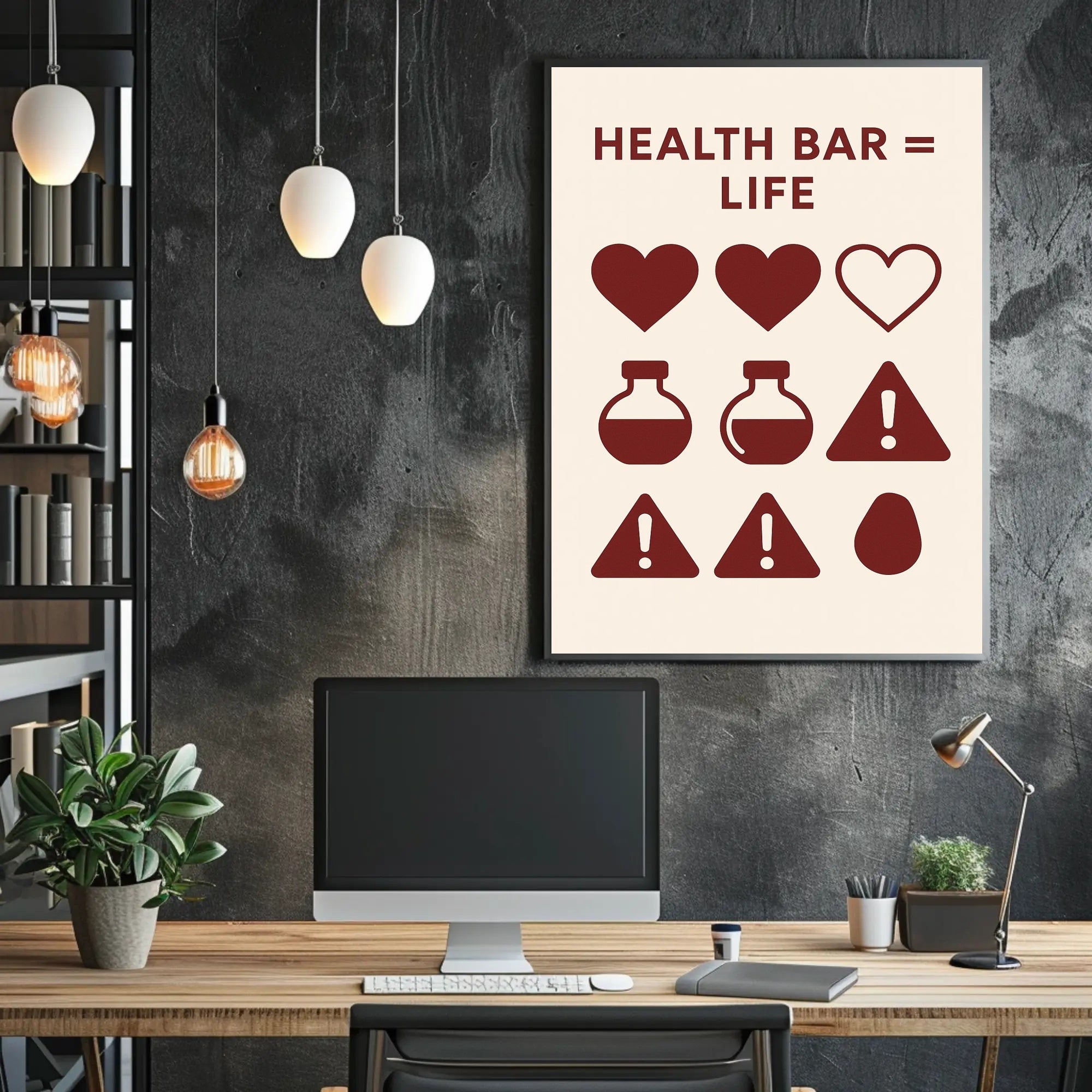 Gaming Health Bar Minimalist Design Pop Culture Poster PosterGoat