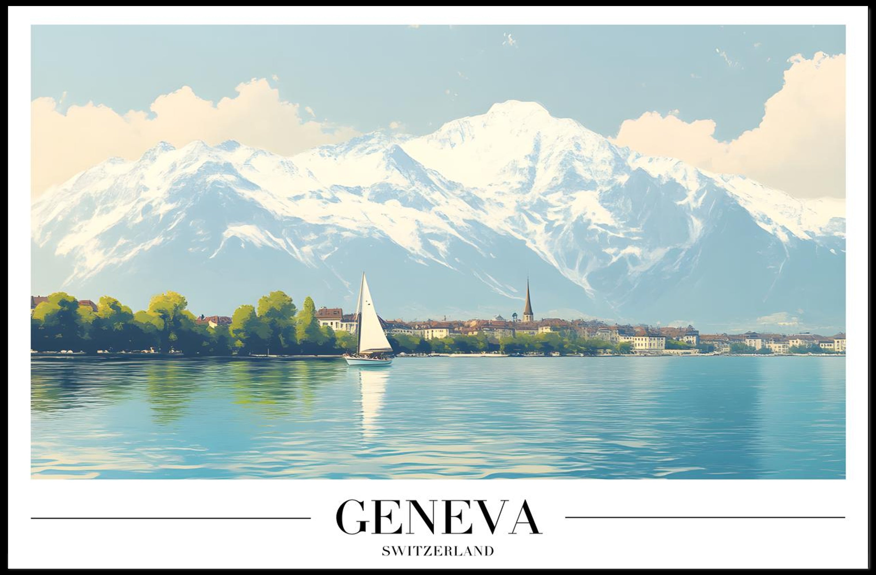 Geneva Serenity Vintage Travel Poster PosterGoat