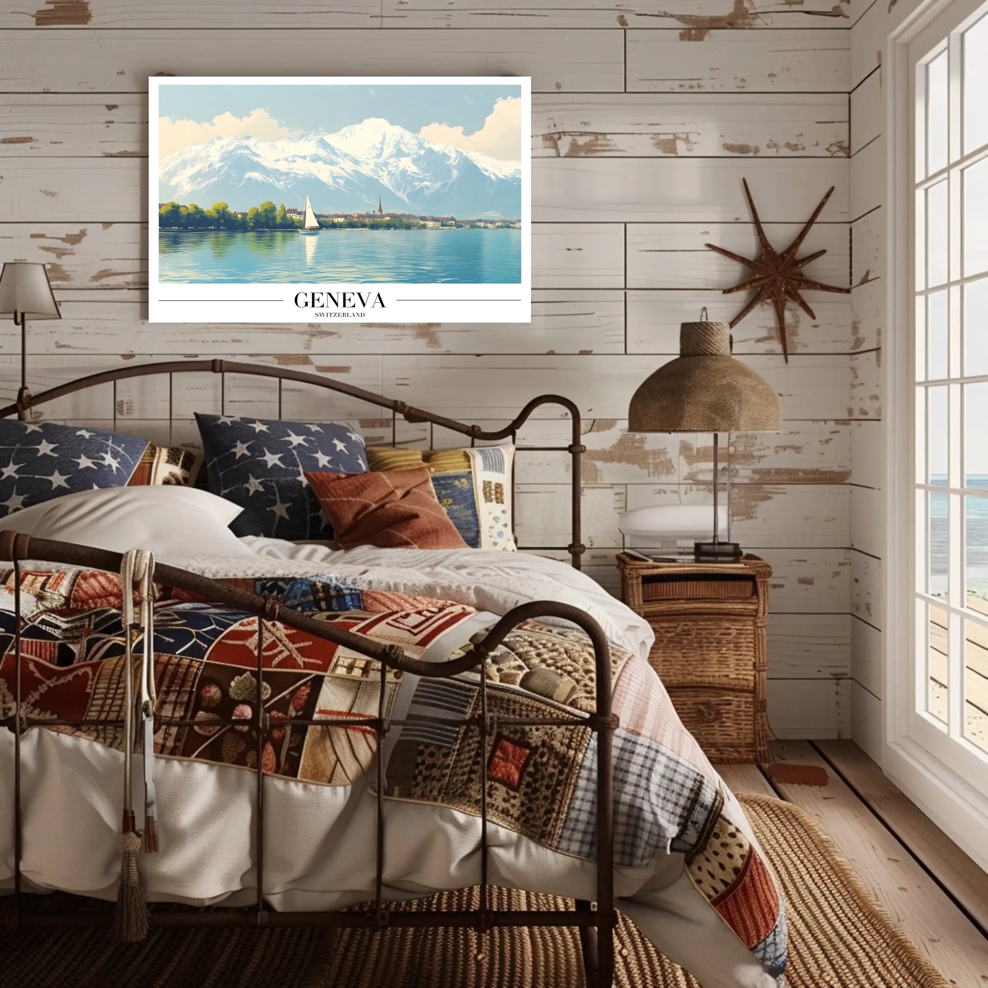 Geneva Serenity Vintage Travel Poster PosterGoat