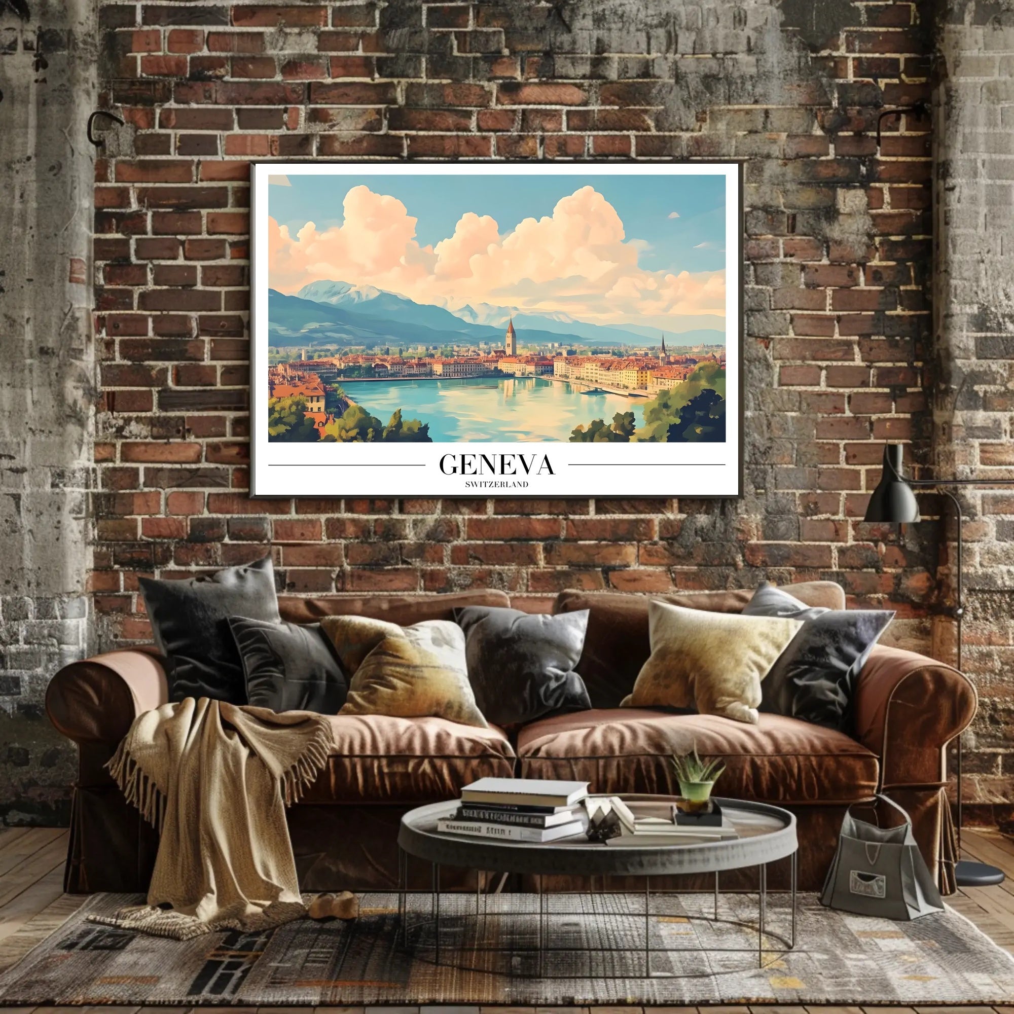 Geneva Travel Poster: Serene European Landscape with Lake View PosterGoat