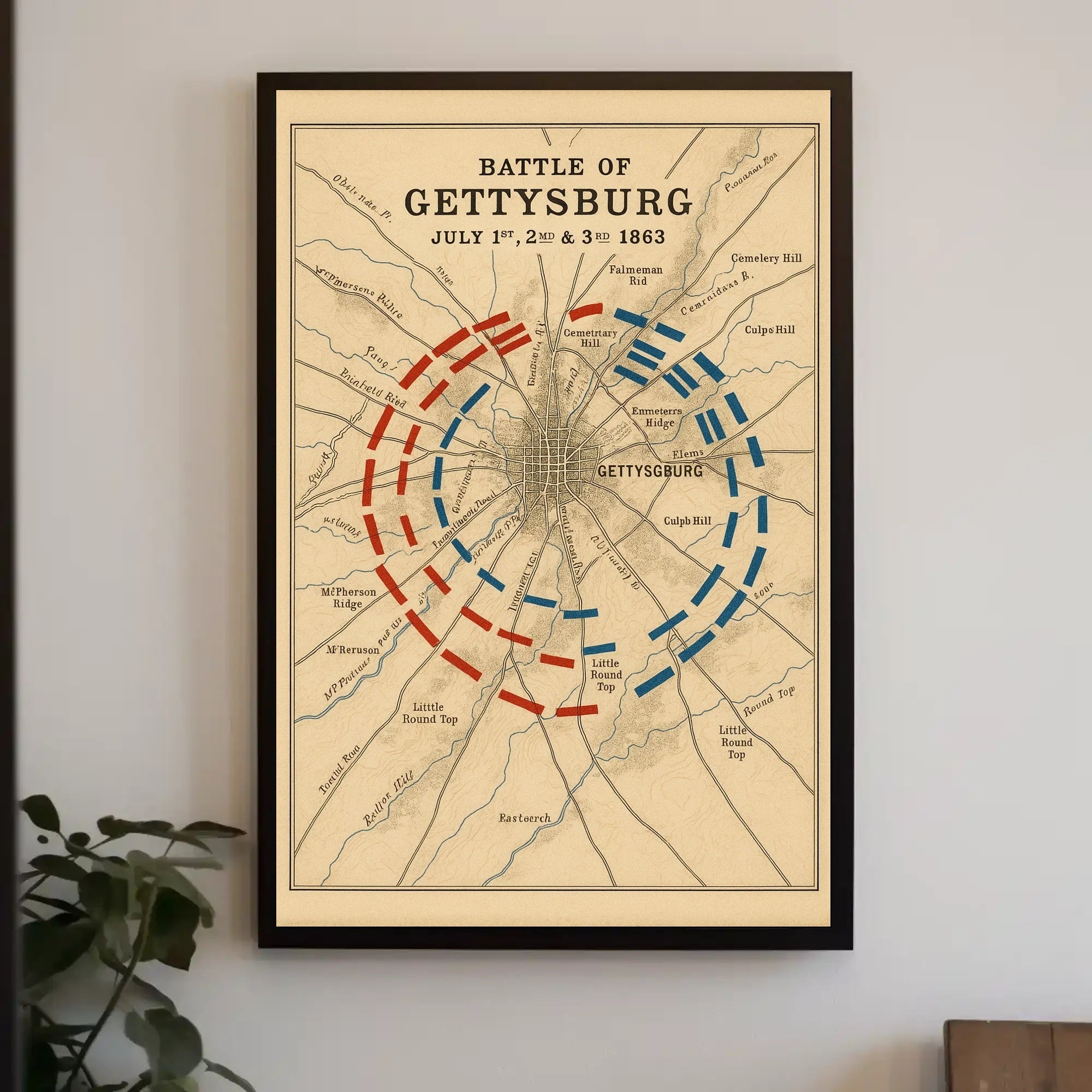 Gettysburg Vintage Map Historical or Presidential Poster PosterGoat