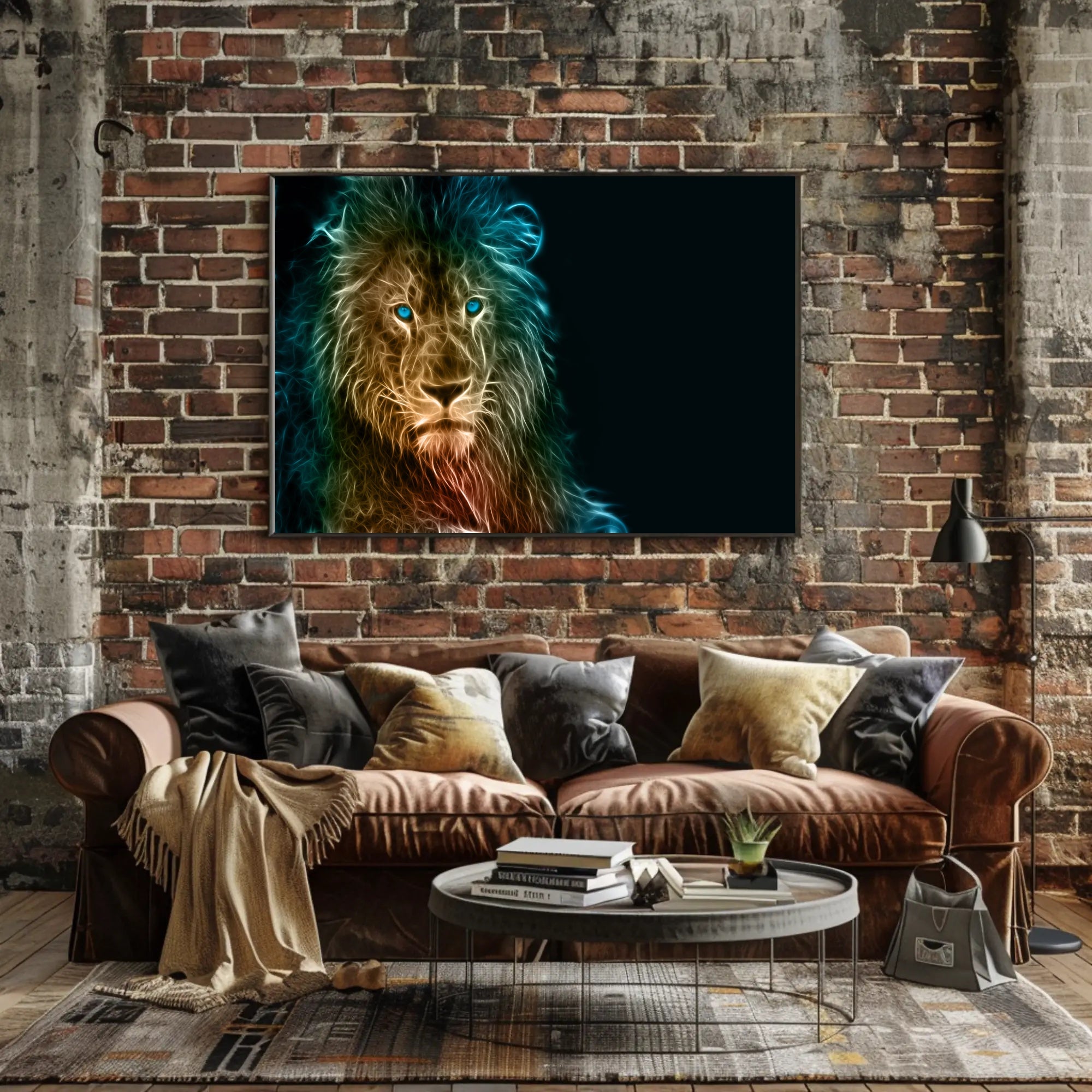 Glowing Ethereal Lion Portrait Animal Poster PosterGoat